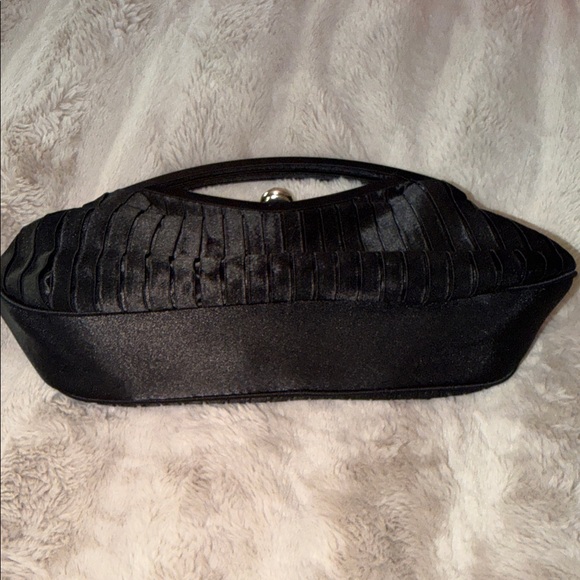 Vintage Black Pleated Satin Evening Clutch with Top Handle - Picture 7 of 7